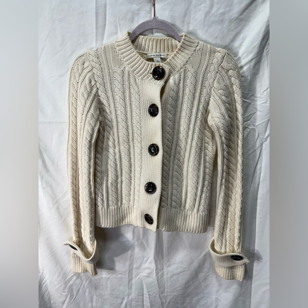 Banana Republic Chunky Cable Knit Sweater Cotton Wool Blend Fair Condition
